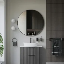 Miroir mural rond design de salle de bain, cadre en aluminium, verre 4mm - 8232 - Couleur et Noir, 100cm
