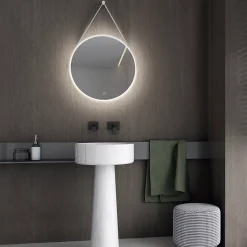 Miroir mural rond salle de bain lumineux LED suspendu, fontion chauffante anti-buée et lumière réglable, Diamètre 60 cm, 2884