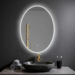 Miroir ovale LED 50x70 cm lumière dimmable 2700 6000 K, zone anti-buée et minuterie 60 min