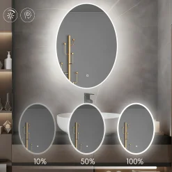 Miroir ovale LED 50x70 cm lumière dimmable 2700 6000 K, zone anti-buée et minuterie 60 min