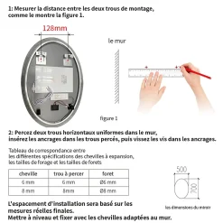 Miroir ovale LED 50x70 cm lumière dimmable 2700 6000 K, zone anti-buée et minuterie 60 min