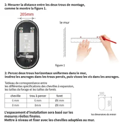 Miroir rectangle arrondi 50x100 cm lumière d'ambiance LED 2700 à 6000 K anti-buée cadre aluminium noir SANILAND
