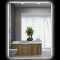 Miroir rectangulaire mural LED salle de bain - 70x50cm - 3 couleurs luminosité réglable tactile système antibuée blanc transparent