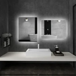 Miroir rectangulaire mural LED salle de bain - 70x50cm - 3 couleurs luminosité réglable tactile système antibuée blanc transparent