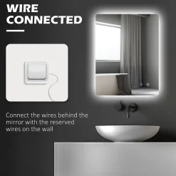 Miroir rectangulaire mural LED salle de bain - 70x50cm - 3 couleurs luminosité réglable tactile système antibuée blanc transparent