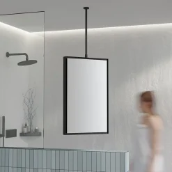Miroir rectangulaire suspendu cadre aluminium noir, rotation 360, réglable en hauteur, pour salle de bain - 50x80cm - 2145