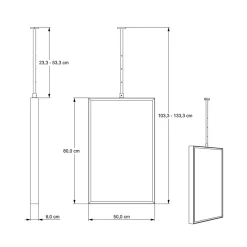 Miroir rectangulaire suspendu cadre aluminium noir, rotation 360, réglable en hauteur, pour salle de bain - 50x80cm - 2145
