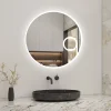 Miroir rond de salle de bain 80cm LED tricolore horloge + loupe + anti-buée + mémoire, AICA SANITAIRE