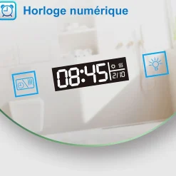 Miroir rond de salle de bain 70cm LED tricolore horloge + loupe + anti-buée + mémoire, AICA SANITAIRE
