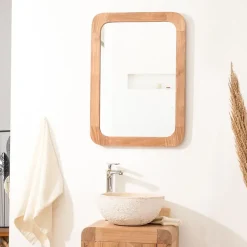 Miroir rétro en teck massif 70 cm x 50cm