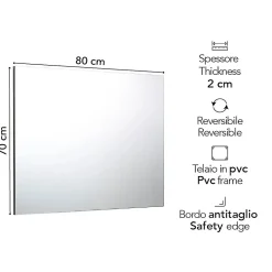 Miroir Réversible À Ras De 80 Cm De Largeur Et 70 Cm De Hauteur Pour Salle De Bain.