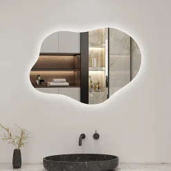 Miroir salle de bain asymétrique 80 x 55 cm LED Éclairage réglable en 3 couleurs + anti-buée + fonction mémoire AICA SANITAIRE