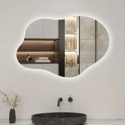 Miroir salle de bain asymétrique 100 x 66 cm LED Éclairage réglable en 3 couleurs + anti-buée + fonction mémoire AICA SANITAIRE
