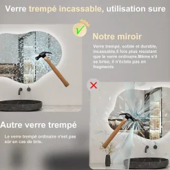 Miroir salle de bain asymétrique 100 x 66 cm LED Éclairage réglable en 3 couleurs + anti-buée + fonction mémoire AICA SANITAIRE
