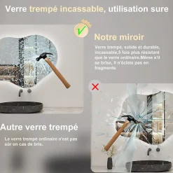Miroir salle de bain asymétrique 90 x 68 cm LED Éclairage réglable en 3 couleurs + anti-buée + fonction mémoire AICA SANITAIRE