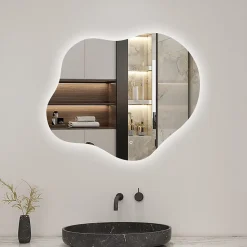 Miroir salle de bain asymétrique 60 x 50 cm LED Éclairage réglable en 3 couleurs + anti-buée + mémoire AICA SANITAIRE