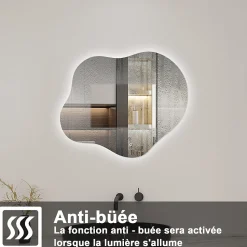 Miroir salle de bain asymétrique 60 x 50 cm LED Éclairage réglable en 3 couleurs + anti-buée + mémoire AICA SANITAIRE