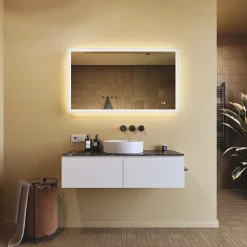 Miroir Salle de Bain avec Eclairage 120x70, Miroir LED avec Tactile et Fonction Anti-buée, Systeme Couleur DUAL LED
