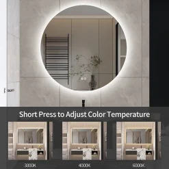 Miroir Salle de Bain avec Éclairage - Rond 80 cm - Miroir LED Salle de Bain - avec Anti-buée et 3 Couleur Changeable