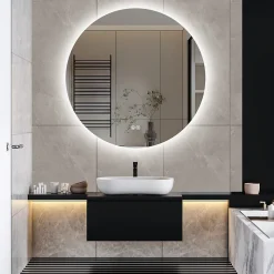 Miroir Salle de Bain avec Éclairage - Rond 80 cm - Miroir LED Salle de Bain - avec Anti-buée et 3 Couleur Changeable