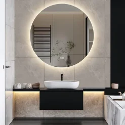 Miroir Salle de Bain avec Éclairage - Rond 80 cm - Miroir LED Salle de Bain - avec Anti-buée et 3 Couleur Changeable