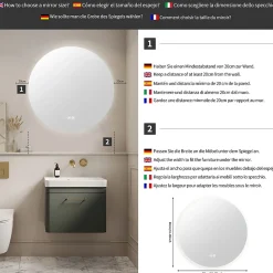 Miroir Salle de Bain avec Éclairage - Rond 80 cm - Miroir LED Salle de Bain - avec Anti-buée et 3 Couleur Changeable