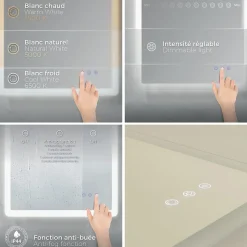 Miroir salle de bain BOLEO 80 x 120 cm LED lumineux 2100 lms anti-buée + réglage intensité & couleur - Saniverre