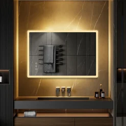 Miroir salle de bain BOLEO 80 x 120 cm LED lumineux 2100 lms anti-buée + réglage intensité & couleur - Saniverre