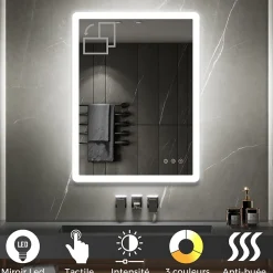 Miroir salle de bain BOLEO 60 x 80 cm LED lumineux 2100 lms anti-buée + réglage intensité & couleur - Saniverre