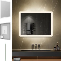 Miroir salle de bain BOLEO 60 x 80 cm LED lumineux 2100 lms anti-buée + réglage intensité & couleur - Saniverre