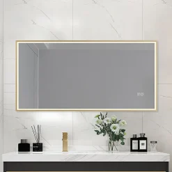Miroir salle de bain LED 110x60cm anti buée avec cadre doré LB-126080G