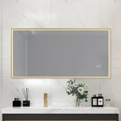 Miroir salle de bain LED 110x60cm anti buée avec cadre doré LB-126080G