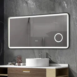 Miroir salle de bain LED 110x60cm anti buée avec cadre en aluminium noir et loupe x3 LB-4685B