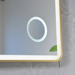 Miroir salle de bain LED 90x60cm anti buée avec cadre en aluminium doré et loupe x3 LB-4685G