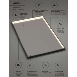 Miroir Salle de Bain LED Réglable 80x120cm - Noir Mat - Anti-Buée & Détecteur de Mouvement - ABILITY LEDIMEX