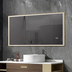 Miroir salle de bain LED 90x60cm anti buée avec cadre doré LB-126080G