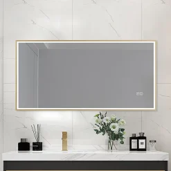 Miroir salle de bain LED 90x60cm anti buée avec cadre doré LB-126080G