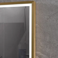 Miroir salle de bain LED 90x60cm anti buée avec cadre doré LB-126080G
