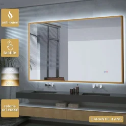 Miroir Salle de Bain LED Réglable 120x80cm - Or Brossé - Commandes Tactiles & Anti-Buée - CALIFORNIA LEDIMEX