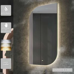 Miroir Salle de Bain LED Rétro-éclairé (3000K) - 60x110cm - Anti-Buée & Détecteur de Mouvement - CARDIF LEDIMEX