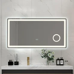 Miroir salle de bain LED 90x60cm anti buée avec LED 3 couleurs et loupe x3 LB-3612