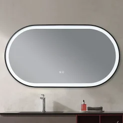 Miroir salle de bain LED ovale 110x60cm anti buée avec cadre en aluminium noir- LuxuryBain