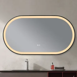 Miroir salle de bain LED ovale 110x60cm anti buée avec cadre en aluminium noir- LuxuryBain