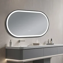 Miroir salle de bain LED ovale 110x60cm anti buée avec cadre en aluminium noir- LuxuryBain