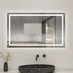Miroir salle de bain led anti-buée, avec éclairage LED 100 x 70cm réversible, IP44 commande par effleurement, AICA SANITAIRE