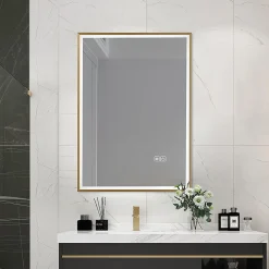 Miroir salle de bain LED 60x80cm anti buée avec cadre doré LB-126080G