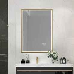 Miroir salle de bain LED 60x80cm anti buée avec cadre doré LB-126080G