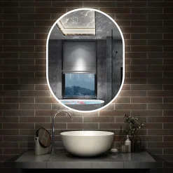 Miroir salle de bain LED 60x80cm tricolore + anti-buée + dimmable + mémoire, AICA SANITAIRE