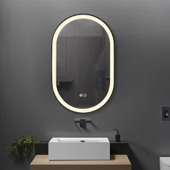 Miroir salle de bain LED ovale 50x80cm anti buée avec cadre en aluminium noir- LuxuryBain