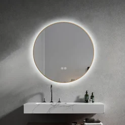 Miroir salle de bain LED rond 80cm anti buée avec cadre doré LB-4647GA
